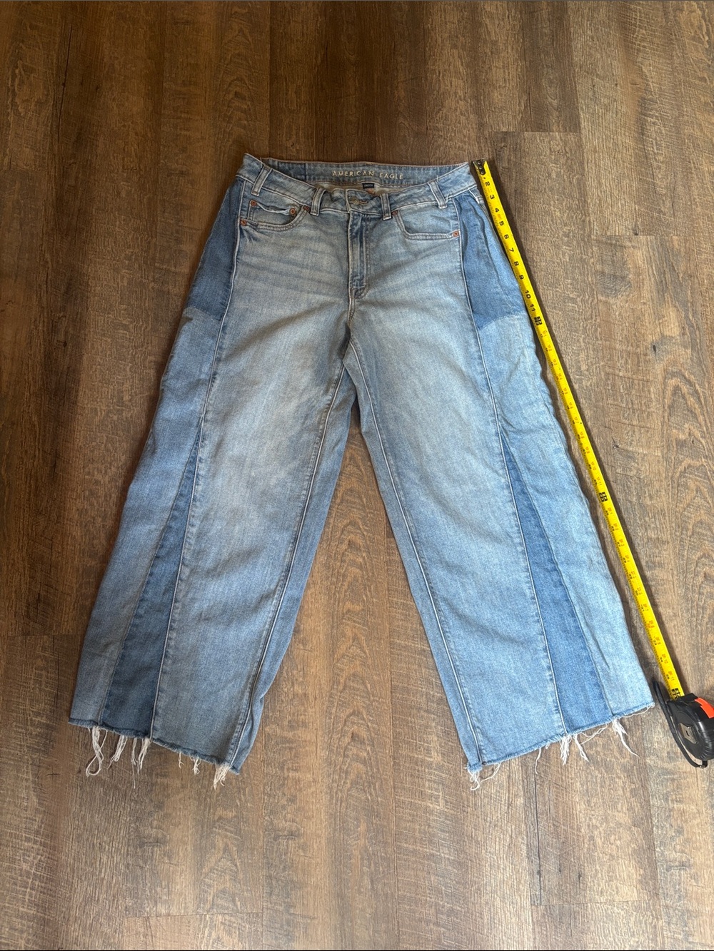 American Eagle Outfitters Two-Tone Light and Medium Blue High-Rise Jeans